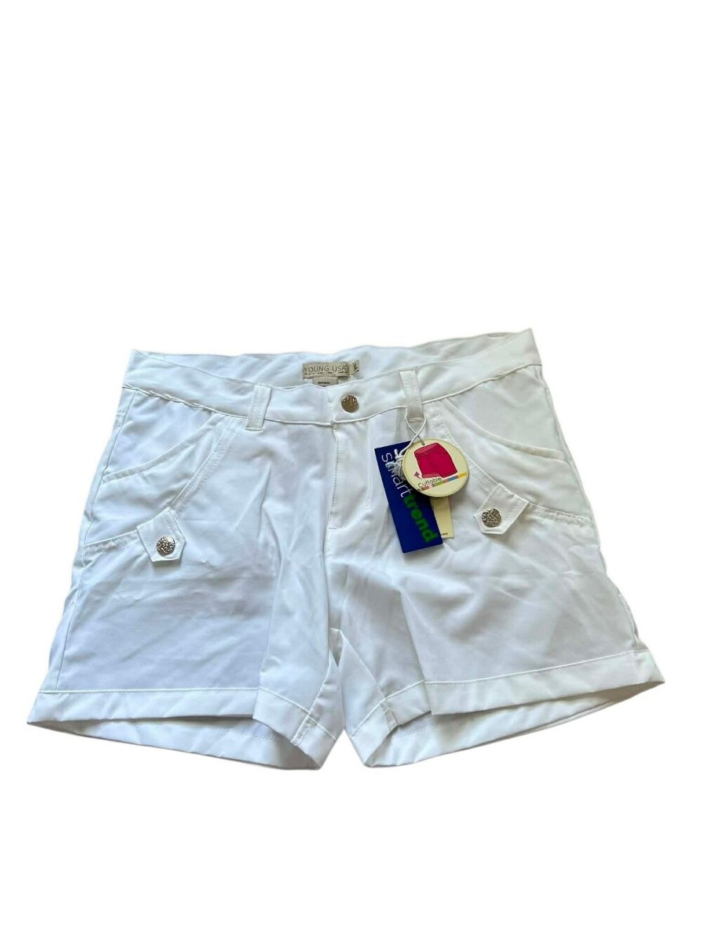 Women's White Casual Cuffed Bermuda Shorts